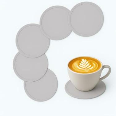 Imagem de 5 peças de porta-copos de silicone, tapetes antiderrapantes e antiaderentes, porta-copos para mesa de café, copo de mesa para bebidas quentes e frias, ideal para café, chá, cinza