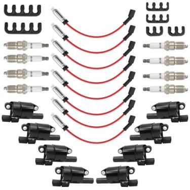 Imagem de Gokluuk Conjunto De 8 Bobinas Ignição Redondas Uf414 Com Velas 41-962 E Cabos Vela 12192192 748Uu, Compatível Chevrolet Chevy Gmc 1500 2500 3500 4,8L 5,3L 6,0L, Substitui C1512 D514A E894 Ic534