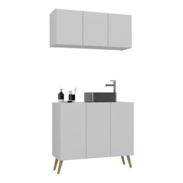 Imagem de Conjunto Gabinete De Banheiro E Armário Aéreo Retrô Mp5055 Branco natu
