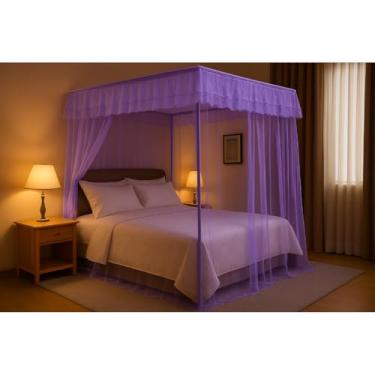 Imagem de Mosquiteiro Palácio Casal/Box/Queen com Armação – Luxo, Elegância e Proteção Completa(Lilás,Casal)