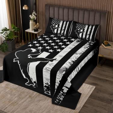 Imagem de Manfei Colcha de cama tamanho solteiro Taekwondo, conjunto de colcha com tema esportivo estilo japonês, 2 peças, capa acolchoada com estampa da bandeira americana com 1 fronha, decoração de quarto de