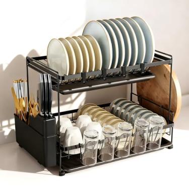 Imagem de ZAWELIYO Bolo de secagem de pratos, prateleira de treinador de pratos dobrável com suporte para utensílios de design de 2 camadas para organização de bancadas de cozinha plástico de
