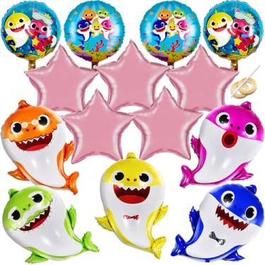 Imagem de GRAME Shark Birthday Party Decorations for Boys and Girls, 26” Cartoon Balloons XL for Baby Birthday Party with 9 Pcs 18” Round and Pink Star Ocean Theme Balloons, Shark Party Decorations (14 pcs)