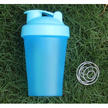 Imagem de Garrafa coqueteleira de proteína de 400 ml para shake de proteína, coqueteleira com bola de mistura, à prova de vazamento, livre de BPA, para academia, treino, misturador de suco azul