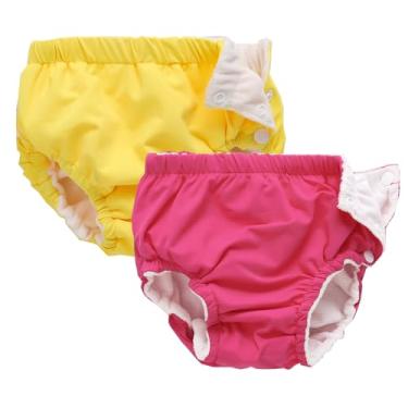 Imagem de IIjnUhb Fraldas de natação reutilizáveis para bebês, pacote com 2, calças laváveis para meninos e meninas de 0 a 3 anos, presentes de banho, Yellowrose, 3 M