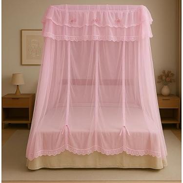 Imagem de Mosquiteiro Casal/Queen Peruano com Armação Luxo – Completo com Estrutura Metálica, Renda Volta ao Mundo, Estilo Palácio, Anti-Mosquito e Decorativo(Rosa,Queem)