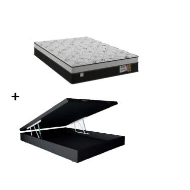 Imagem de Cama Box Baú Casal Preto Colchão Alfa Molas Ensacadas 138x188 - Plumatex