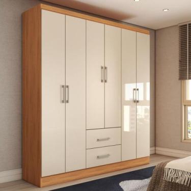 Imagem de Guarda-Roupa Solteiro Bali 6 Portas 2 Gavetas Cinamomo/Off White - Pan