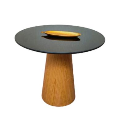 Imagem de Mesa De Jantar Cone 90 Cm Base Madeira Freijó Tampo Laca + Vidro Preto