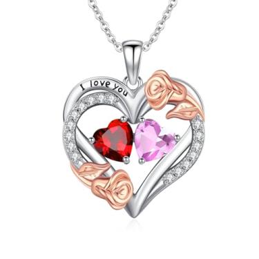 Imagem de WYDDO Colar de pedra do mês de nascimento para mulheres, mãe, colar com pingente de coração, colar de flor de rosa, joia de pedra de nascimento para a família das mães, presente de aniversário para