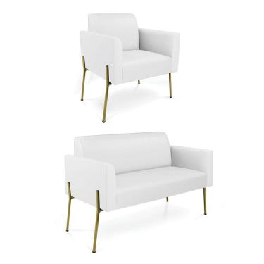 Imagem de Sofá Namoradeira E Poltrona Pé De Ferro Dourado Marisa Corino D03 Branco