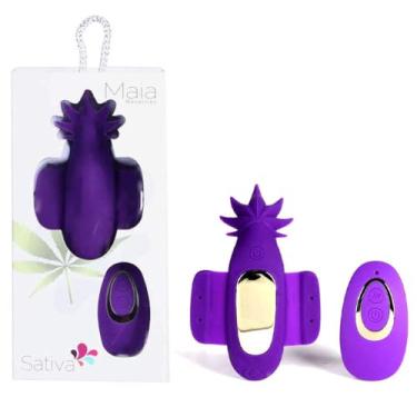 Imagem de Maia Toys Vibrador calcinha com controle remoto em formato de Sativa - 10 funções roxo