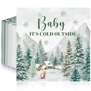 Imagem de Guardanapos de chá de bebê com 50 peças Baby Its Cold Out, guardanapos de festa descartáveis de urso da floresta de inverno, suprimentos de festa de revelação de gênero de férias (16,5 cm × 16,5 cm)