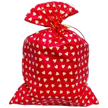 Imagem de Pensou Comprou Kit 10 Unidades Sacos De Presente Coração 30x45cm com Lacinho Plástico Festas Brindes Lembrancinhas Presentes Aniversário Eventos