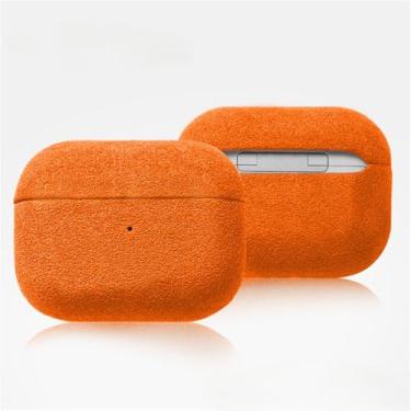 Imagem de Capa de fone de ouvido de couro de microfibra de camurça – Capa completa feita à mão para AirPods (laranja, Airpod Pro 3ª geração)