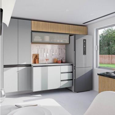 Imagem de Cozinha Modulada 5 Peças 3 Aéreos 1 Balcão 1 Paneleiro Nara Cabecasa Madeiramadeira Avena-cinza Claro