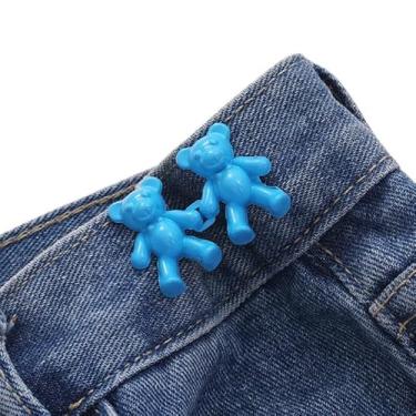 Imagem de 3 pares de pinos de botão de cintura destacáveis em forma de urso para mulheres saias jeans (azul)