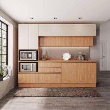 Imagem de Cozinha Modulada 5 Peças Com Armários, Balcões E Torre Quente Aroeira Cabecasa Madeiramadeira Cinza Sereno-cedro