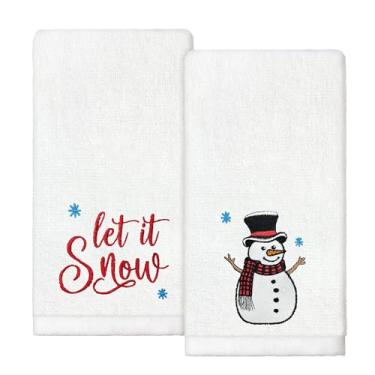 Imagem de Puwurak Conjunto de 2 toalhas de mão de Natal bordadas de floco de neve toalhas de banheiro 35 x 75 cm decoração de casa de natal toalhas de prato de inverno para cozinha banheiro (branca)