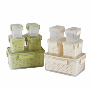 Imagem de Kit Organizador com 5 Potes Plásticos Transparentes e Verdes ou Bege (cor sortida, conforme o estoque), Empilháveis com Tampa e Design Vazado para Cozinha e Despensa