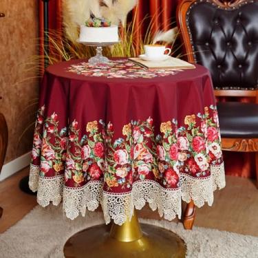 Imagem de SUTAVIA Toalhas de mesa de renda floral à prova d'água, retangular, toalha de mesa lavável para casa, férias, dia de Ação de Graças, mesa de jantar (vinho, 152 cm redonda)