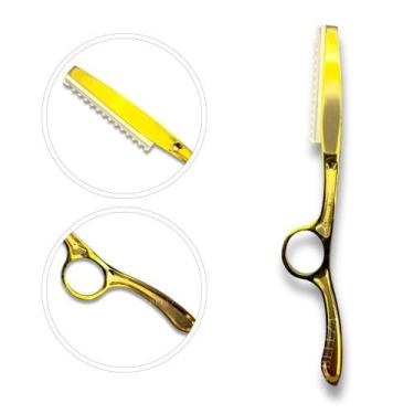 Imagem de Navalhete Desfiadeira Profissional Dourada  Acabamento, Texturização e