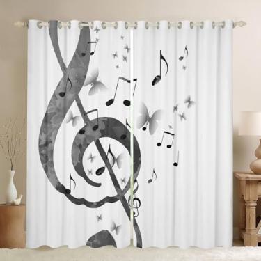 Imagem de jejeloiu Cortina de música (2 painéis, 106 x 237 cm) violão 30%-50% blackout para meninos meninas adolescentes cortinas brancas escurecimento quarto cortina decoração de quarto tratamentos de janela
