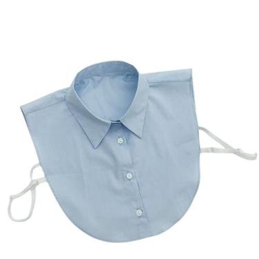 Imagem de Blusa feminina removível azul claro com gola falsa, algodão clássico -