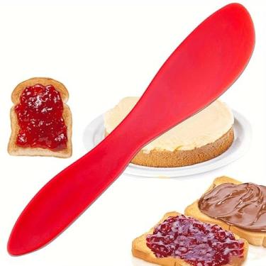 Imagem de 1 espátula ergonômica flexível não pegajosa para torradas, pão, geléia, bolo, raspador de creme, acessórios de cozinha, vermelho