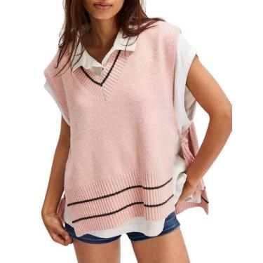 Imagem de Colete feminino Meyhad, decote em V, malha solta, poncho, rosa, tamanh