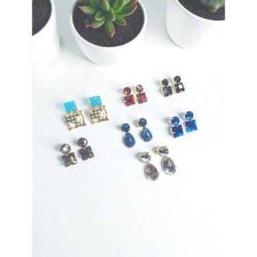 Imagem de Brincos Coloridos Pedrarias Kit 7 Pares cores Variadas - DJ Folheados