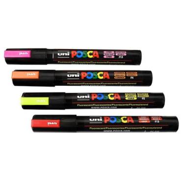 Imagem de Caneta Posca PC-5M Marcador Kit C/ 4 Cores Fluorescentes