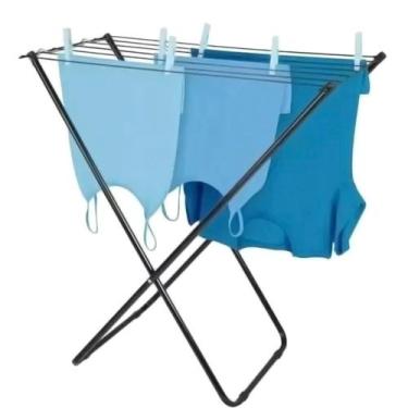 Imagem de Varal de Chão Reforçado Aço Preto 80cm 8kg Portatil Maxeb