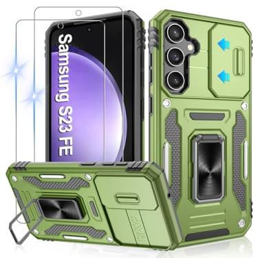 Imagem de Gritup Capa para Samsung Galaxy S23 FE com 2 protetores de tela HD e capa de câmera deslizante, proteção contra quedas de grau militar de 3,5 m, suporte de anel magnético, capa protetora para celular