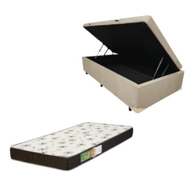Imagem de Cama Box Baú Solteiro Blindada com Colchão Solteiro Espuma D20 12cm | Kit Completo com Cabeceira Botonê Opcional | Diversas Cores (2, SUEDE BEGE, SEM CABECEIRA)