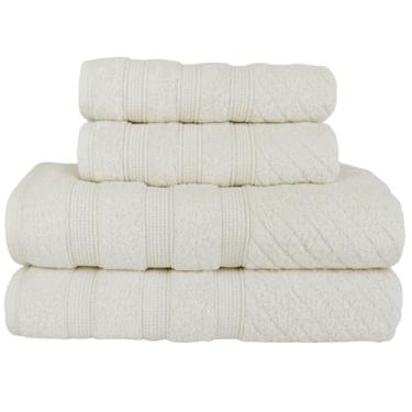 Imagem de Flabom Têxtil, Kit 2 Toalhas de Banho + 2 Toalhas de Rosto Donatella 100% Algodão Variedade de Cores Cor:Pérola