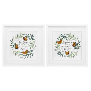 Imagem de Stupell Industries Spread Your Wings and Follow Path Conjunto de impressão emoldurada branca de 2 peças, design por Elizabeth Tyndall, 33 x 33