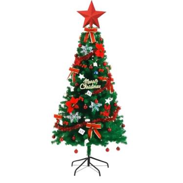 Imagem de Árvore de Natal 1,80m com 320 Galhos – Kit Completo 121 Itens de Enfeites, Ponteira, Laços, Bolas, Pisca 100 Lâmpadas e Mais