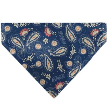 Imagem de Bandana Coca-Cola para animais de estimação Coca-Cola Paisley garrafa ícones dispersos azul branco vermelho slip on collar bandana apenas