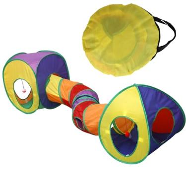 Imagem de Conjunto de túneis para gatos internos com barraca de cubo, tubo de gato dobrável de 198 cm, tubo de poliéster durável para exercícios, esconder e treinar, leve e portátil