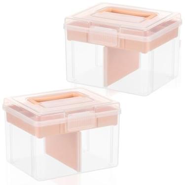Imagem de Caixa de armazenamento divisória de plástico de 3 camadas, caixa de armazenamento portátil transparente com bandeja removível, caixa de costura multiuso para medicamentos, ferramentas, costura (Rosa)