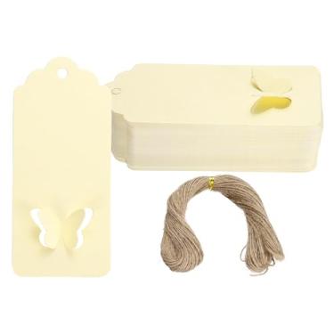 Imagem de PATIKIL Etiquetas de presente com cordão, 100 peças, retângulo, retângulo, vazado, borboleta, etiquetas de papel em branco, etiquetas de embrulho de presente com barbante de juta para lembrancinhas de