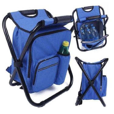Imagem de Banqueta Cadeira Mochila Dobravel Bolsa Semi Termica Banqueta Portatil 2 Em 1 Camping Pesca Azul