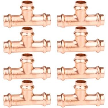 Imagem de WHK 8 pacotes Pro Press Fittings Tee 1/2x1/2x1/5.1 cm Conexões de pressão de cobre ProPress Tee para conexão de prensa de cobre