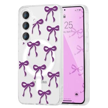 Imagem de UEEBAI Capa magnética para Samsung Galaxy S23 Plus, capa de arco compatível com MagSafe, fita fina sem fio, estética, capa protetora antiamarelamento à prova de choque para mulheres e meninas - roxa