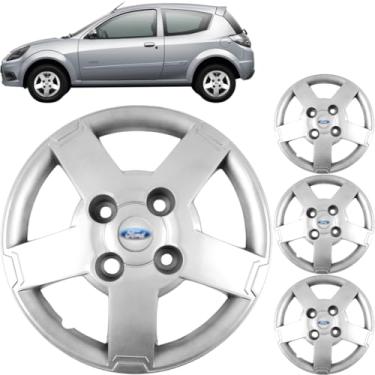 Imagem de Jogo 4 Calotas Aro 13 Ford Ka 2008 a 2013 Com Adesivo Logo Prata Resinado Grid 013CB