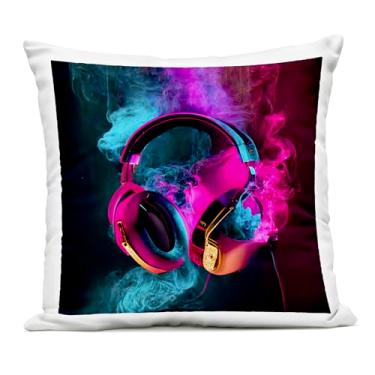 Imagem de Stupell Industries Almofada Power Play rosa e azul para fones de ouvido impressos, design por Sasha