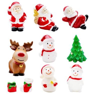 Imagem de 10 peças de estatuetas de Natal em miniatura, mini boneco de neve de Papai Noel, enfeites de rena, lindas miniaturas de Natal para artesanato, globo de neve, decoração de paisagem de vila de Natal