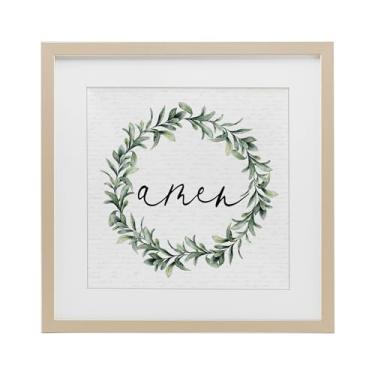 Imagem de Stupell Industries Amen Botanical Wreath & Script Birch Impressão emoldurada sob vidro, design por Lettered and Lined, 40,6 x 40,6 cm
