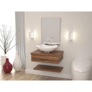 Imagem de Conjunto Bancada C-cuba L42, Prateleira E Espelheira Metrópole 606 Carvalho Dark Nogal